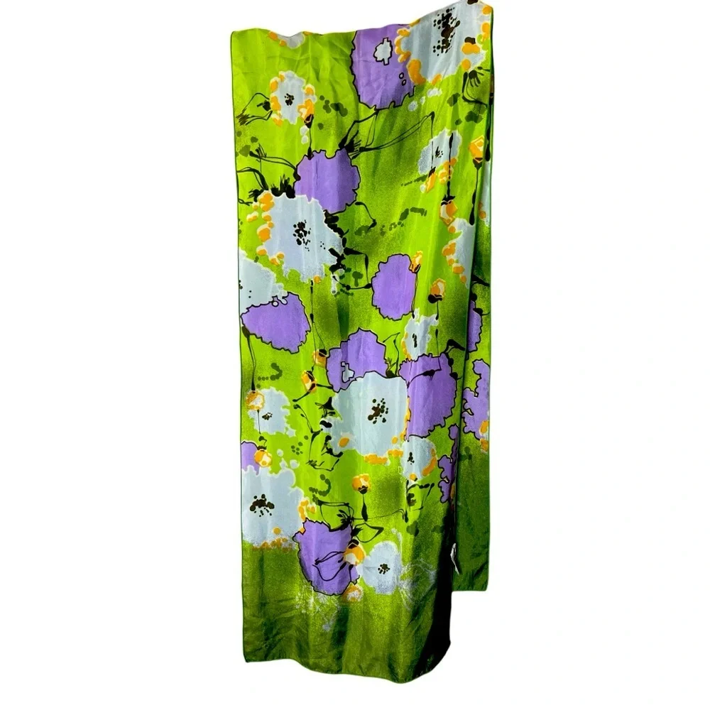 Saks Fifth Ave Beene Bazaar Vintage Long Silk Watercolor Floral Scarf - Picture 2 of 3